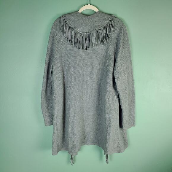 J. Jill Gray Fringed Open Front Cardigan Sweater Size Large - Picture 2 of 6